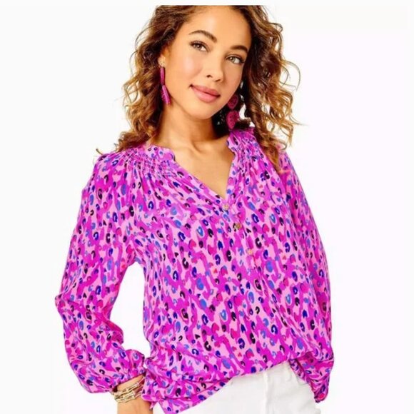 Lilly Pulitzer Elsa Silk Top Spotted In Love Size Medium HTF!! - Picture 1 of 15